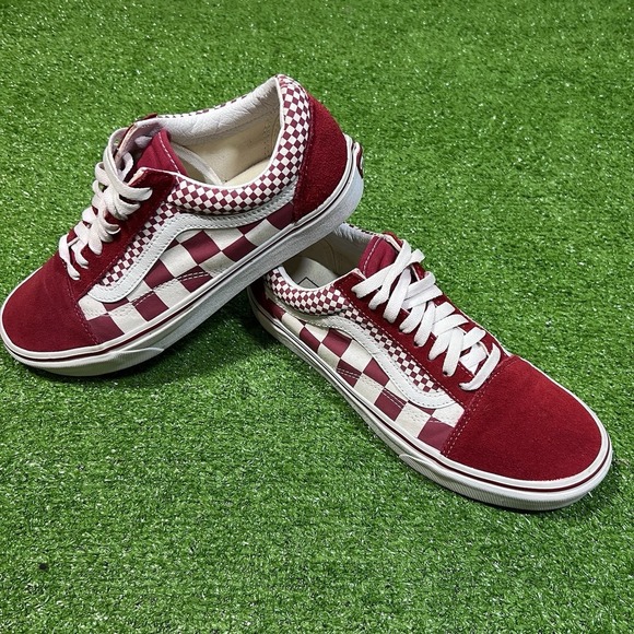Old Skill Vans Mens 9.5 Skate Shoes Rare Mixed Checker Chili Pepper Red Mint - Picture 1 of 8